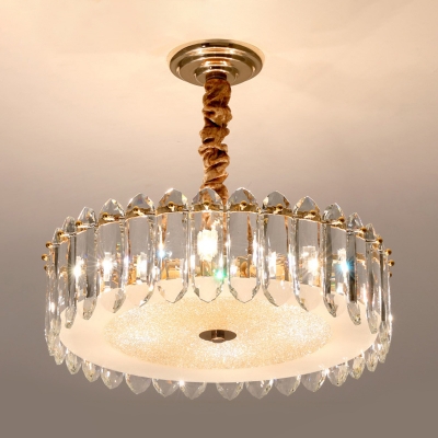 Oval Crystal Clear Suspension Lamp Scalloped Round 6 Heads Modern Style Chandelier