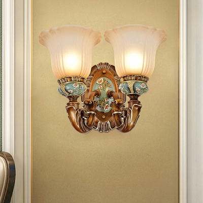 Peacock Green 1/2-Bulb Wall Lighting Ideas Pastoral Style Resin Flared Wall Light Sconce