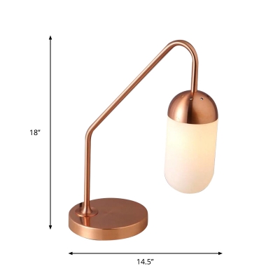 Postmodern Capsule Milk Glass Night Lamp 1 Bulb Table Lighting with Gooseneck Arm in Copper