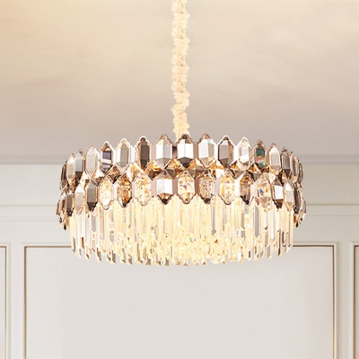 Prismatic Crystal Drum Chandelier Contemporary 16-Light Living Room Ceiling Suspension Lamp in Rose Gold