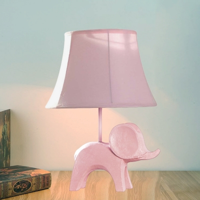 Resin Animals Night Night Lamp Kids 1 Light Nightstand Light with Fabric Shade in Pink/Yellow/Peacock Blue