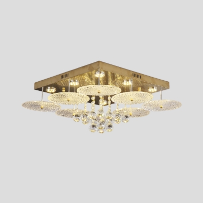 Ribbed Crystal Gold Ceiling Light Round LED Simplicity Flush Mount in White Light
