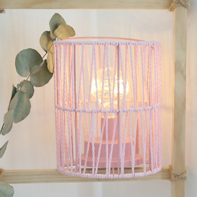 Roped Bucket Cage Small Night Light Macaron Pink LED Table Lamp with Handle for Living Room
