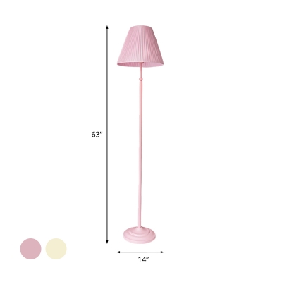 Single Head Living Room Floor Light Nordic Pink/Green Standing Lamp with Pink/Yellow Pleated Fabric Shade