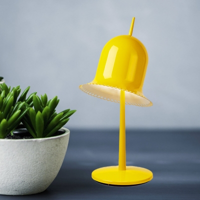 Swivelable Cloche Table Light Macaron Metal Single Yellow/Pink Nightstand Lamp for Living Room
