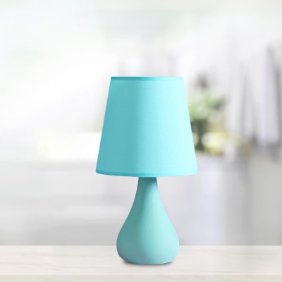 Tapered Shade Fabric Table Lamp Macaron Single Pink/Blue Nightstand Light with Ceramic Vase Base