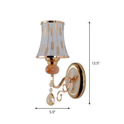 Traditional Curvy/Cone Shade Wall Lamp 1 Bulb Frosted Glass Sconce with Spikelet/Cloud/Floral Pattern in Gold