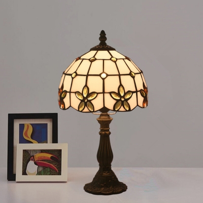 Victorian Domed Table Lighting 1-Light Stained Glass Lilac Patterned Night Light in Red/Yellow/Blue for Bedroom