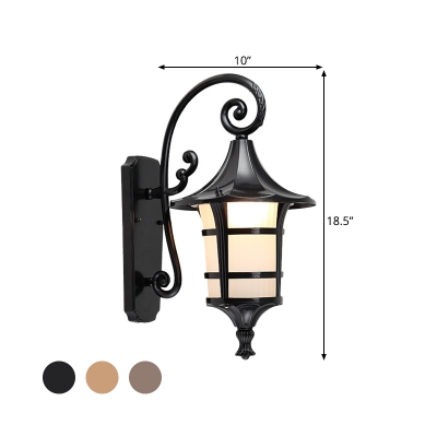 White Glass Lantern Wall Lamp Lodge 1 Light Courtyard Wall Sconce Light Fixture in Black/Coffee/Bronze