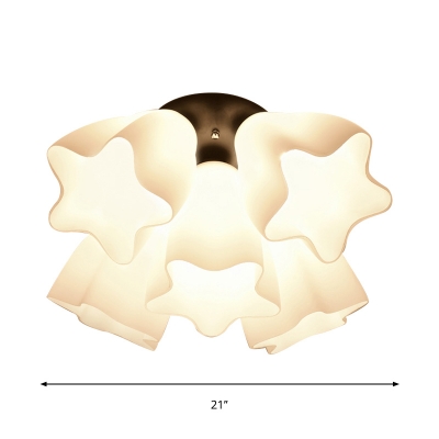 White Glass Ruffle Semi Flush Mount Minimalist 3/5-Light Close to Ceiling Lighting Fixture