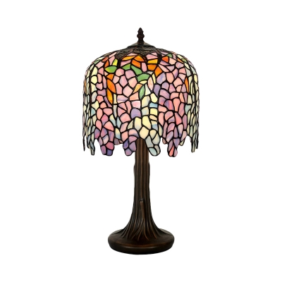 Wisteria Night Lamp 1 Head Stained Art Glass Victorian Table Lighting in Bronze with Resin Base