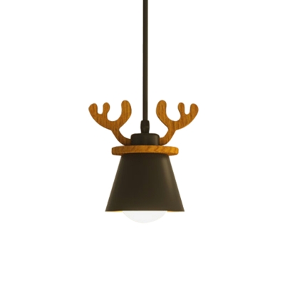 Wood Antler Drop Pendant Nordic Single Black and Brown Hanging Light Fixture with/without Shade