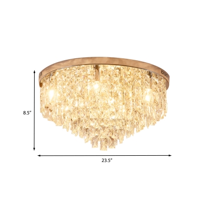 12-Light Conical Ceiling Flush Minimalism Gold Prismatic Crystal Flush Mount Lighting