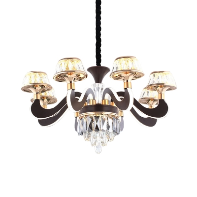 6-Light Pendant Lighting Fixture Modern Living Room Chandelier with Tapered Beveled Cut Crystal Shade in Black