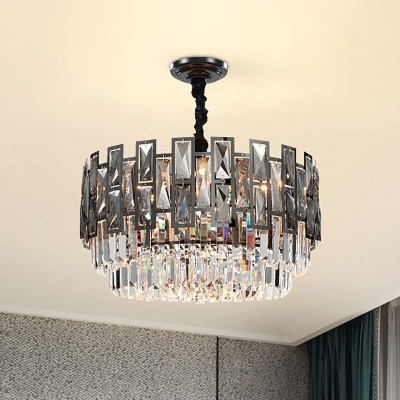 8 Bulbs Crystal Prism Chandelier Post Modern Black Drum Bedroom Ceiling Hang Fixture