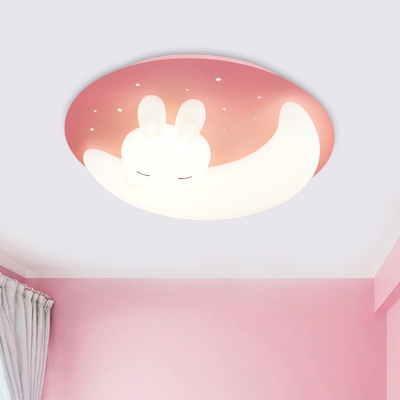 Acrylic Moon/Rabbit Flush Mount Lamp Cartoon Blue/Pink LED Ceiling Light Fixture for Kids Bedroom