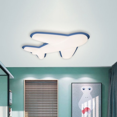 Airplane Ceiling Lamp Cartoon Acrylic Children Bedroom LED Flush Mount Light Fixture in Pink/Yellow/Blue
