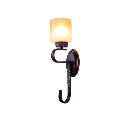 Amber Glass Black Sconce Cylinder 1 Head Traditional Style Wall Mount Lighting with Twisted Arm