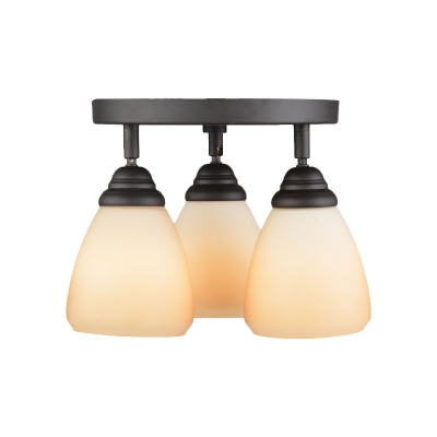 Amber Glass White Semi Flush Light Conical 3 Lights Countryside Style Close to Ceiling Lighting for Bedroom