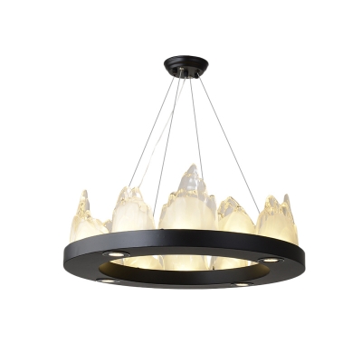 Black Circular Chandelier Modern Style Crystal Flake Living Room LED Ceiling Pendant Light