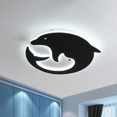 Black Dolphin Flush Mount Cartoon Acrylic LED Ceiling Flushmount Lamp for Bedroom