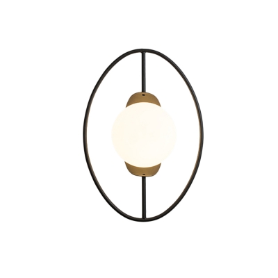 Black/Gold Circle Cross Wall Light Postmodern 1 Bulb Opal Ball Glass Sconce Lighting Fixture