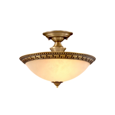 Brass 3 Lights Semi Mount Lighting Classic Frosted Glass Bowl Shade Close to Ceiling Lamp