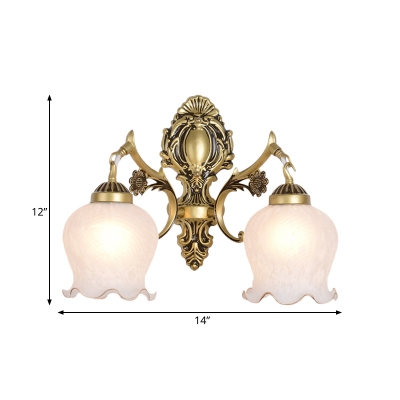 Bronze 1/2-Light Sconce Lamp Traditionalism Ivory Glass Scalloped Wall Mounted Lighting