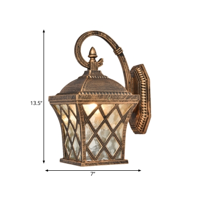 Bronze 1-Light Wall Sconce Lodge Ripple Glass Scrolled Arm Wall Lighting Fixture for Outdoor