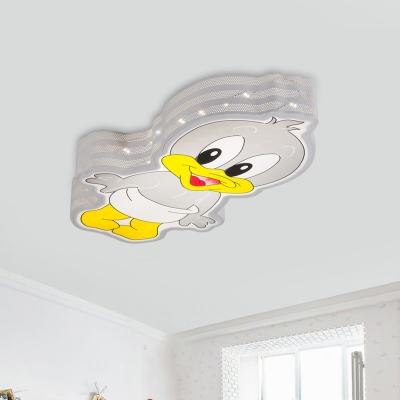 Cartoon Duck Flush Ceiling Light Metal LED Bedroom Flush Mount Lighting Fixture in Grey