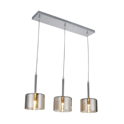 Chrome Cup Cluster Pendant Contemporary 3 Lights Smoke Grey Glass Ceiling Suspension Lamp