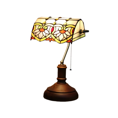 Chrysanths Banker Lamp Tiffany Stained Glass 1 Bulb Dark Brown Table Light with Pull Chain