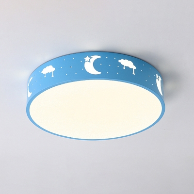 Circle Bedroom Ceiling Light Acrylic LED Kids Flushmount with Cutout Design in White/Pink/Blue