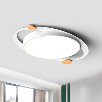 Circular Acrylic Flush Light Nordic Grey/White/Green LED Ceiling Flush Mount with Wood Detail for Bedroom