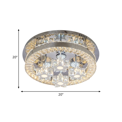 Circular Living Room Flushmount Modernism Hand-Cut Clear Crystal LED Chrome Flush Light