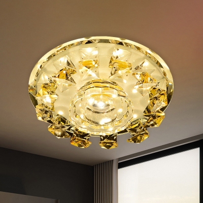 Circular Porch Flush Mount Lighting Minimalism Crystal LED Yellow Ceiling Light in Warm/White Light