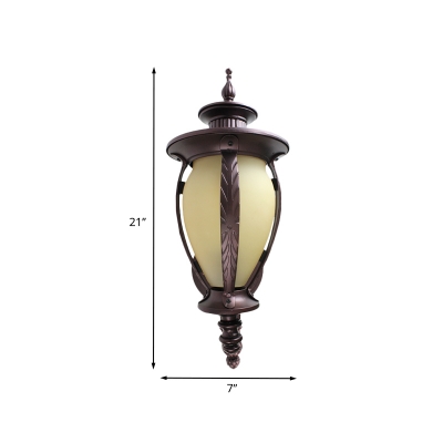 Classic Elongated Dome Wall Light 1 Light Yellow Glass Wall Lamp in Dark Coffee for Outdoor