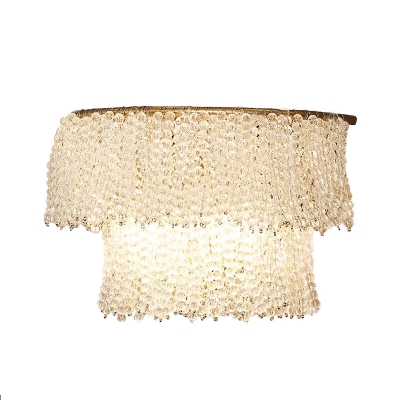 Crystal Beaded Layer Flush Wall Sconce Modernist 2-Light Bedroom Wall Mount Lighting Fixture in Gold