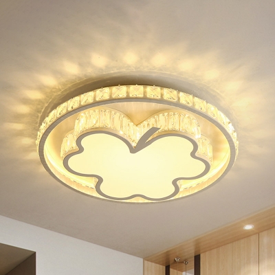 Crystal Encrusted White Ceiling Lamp Leaf Shaped Modernist LED Flush Mounted Light for Bedroom