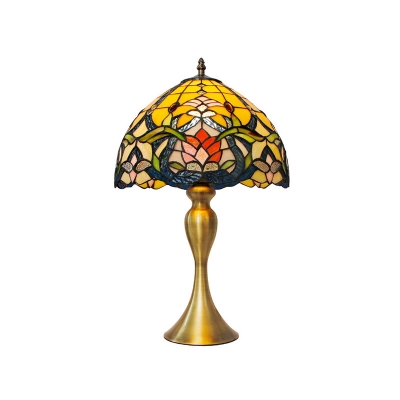 Cut Glass Bowl Table Lighting Baroque 1-Light Gold Flower Patterned Night Lamp for Living Room