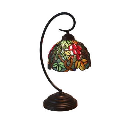 Cut Glass Grapes Nightstand Light Victorian 1-Head Dark Coffee Table Lamp with Bowl Shade for Bedroom