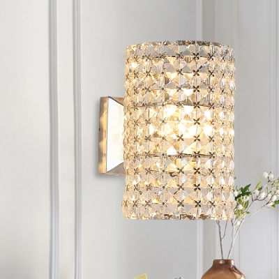Cylindrical Clear Lattice Crystal Sconce Contemporary Single Bedroom Wall Lighting Ideas
