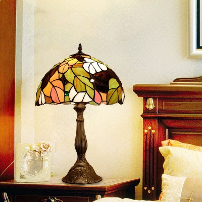 

Dome Nightstand Lighting Tiffany Cut Glass 1 Light Yellow/Orange/Green Petal/Leaf Patterned Night Lighting with Bronze Base, Green;orange;yellow, HL626211