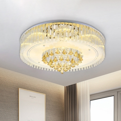 Drum Living Room Ceiling Mounted Fixture Clear Crystal Glass 8 Lights Modernist Flush Lamp