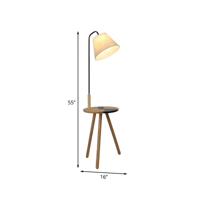 Fabric Cone Shade Floor Light Nordic 1 Head Stand Up Lamp with 3D Painted Table in Wood