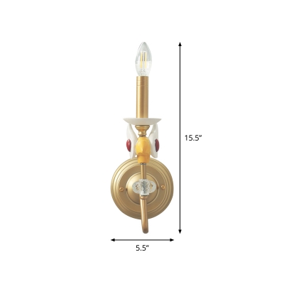 Flameless Candle Wall Lighting Ideas Modern Metal 1 Bulb Living Room Sconce Light in Gold with Exposed Bulb Design