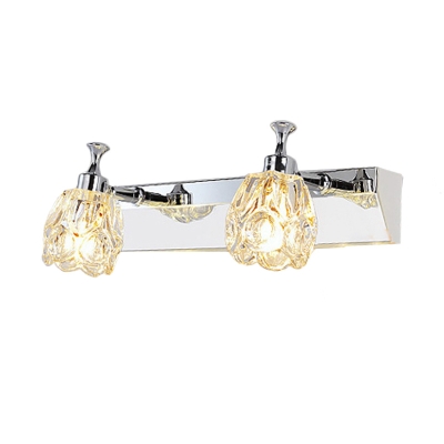 Floral Bathroom Vanity Light Contemporary Crystal 1/2/3-Head White Wall Lamp in Warm/White Light