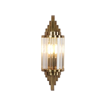 Fluted Crystal Brass Flush Wall Sconce Cylindrical 1-Light Postmodern Wall Lighting Ideas