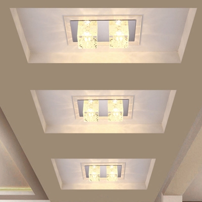Frosted Crystal White Ceiling Fixture Square LED Simplicity Flush Mount Lighting in Warm/White Light