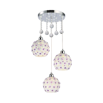 Globe Multi-Light Pendant Minimalist Crystal 3 Heads Dining Room Suspension Lighting in White